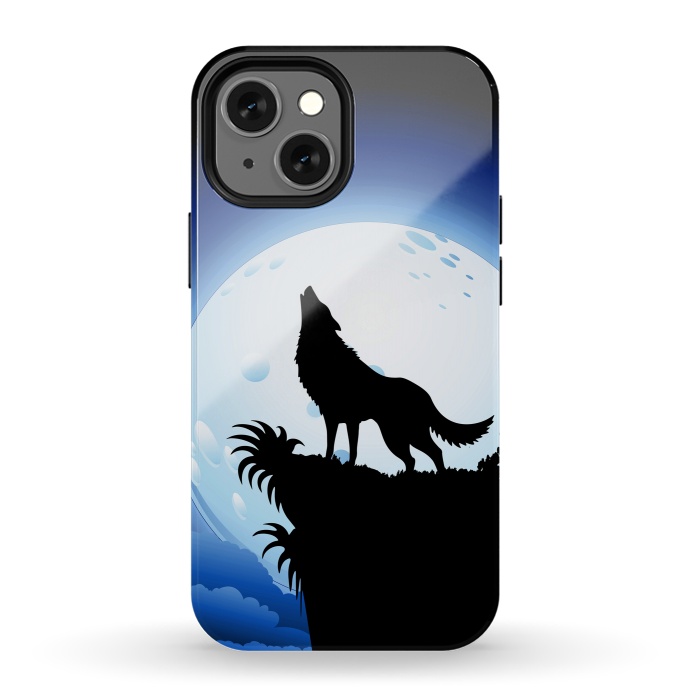 iPhone 13 mini StrongFit Wolf Howling at Blue Moon by BluedarkArt
