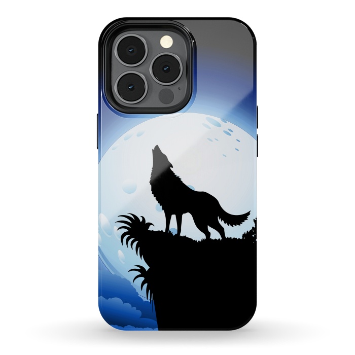 iPhone 13 pro StrongFit Wolf Howling at Blue Moon by BluedarkArt