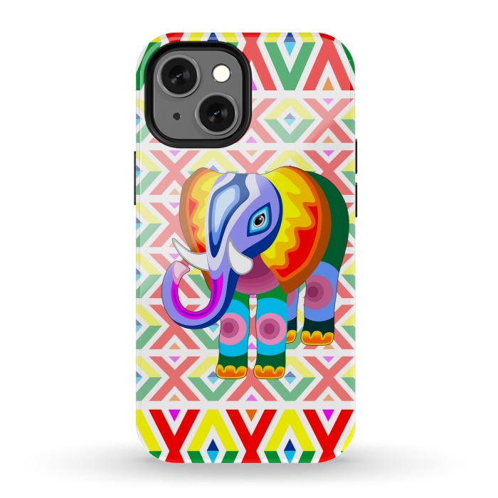 iPhone 13 mini StrongFit Elephant Rainbow Colors Patchwork by BluedarkArt