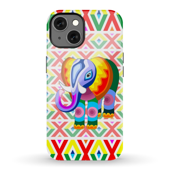 iPhone 13 StrongFit Elephant Rainbow Colors Patchwork by BluedarkArt