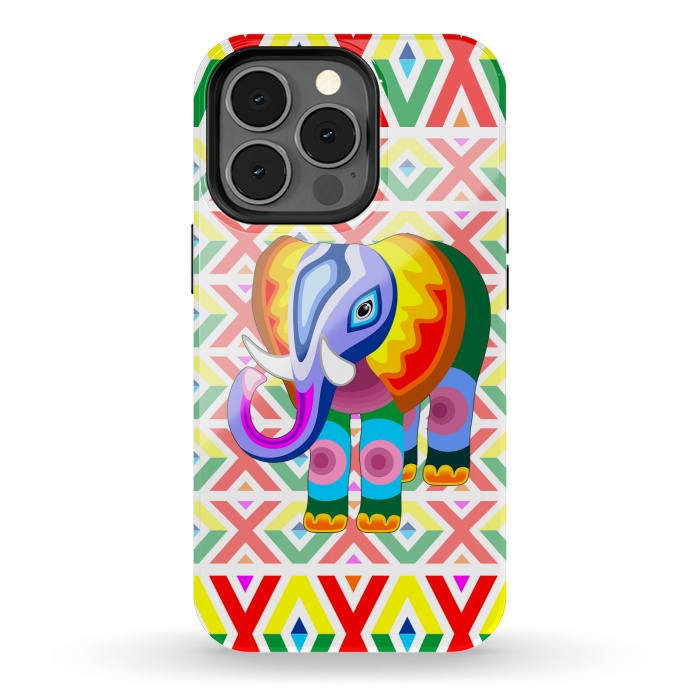 iPhone 13 pro StrongFit Elephant Rainbow Colors Patchwork by BluedarkArt