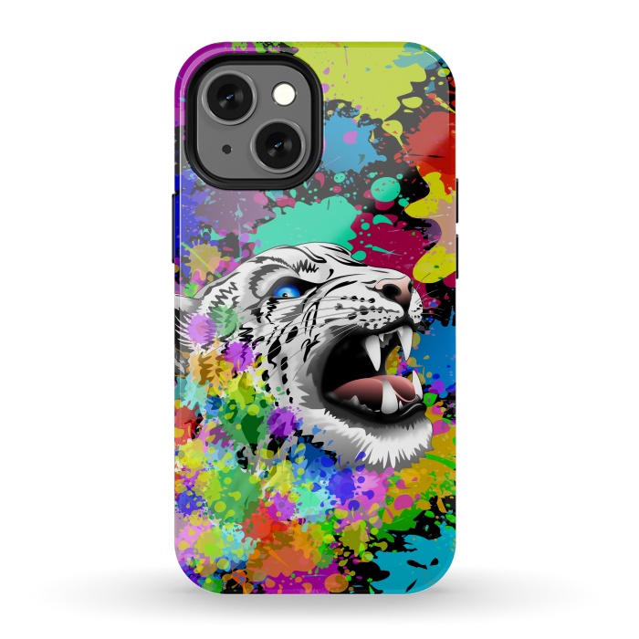 iPhone 13 mini StrongFit Leopard Psychedelic Paint Splats by BluedarkArt