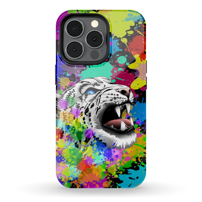 iPhone 13 pro StrongFit Leopard Psychedelic Paint Splats by BluedarkArt