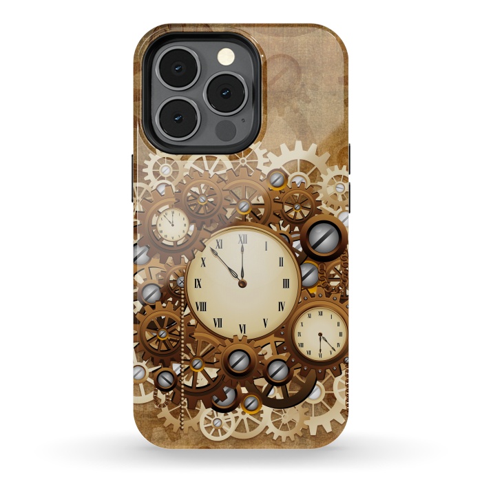 iPhone 13 pro StrongFit Steampunk Clocks and Gears Vintage Style  by BluedarkArt