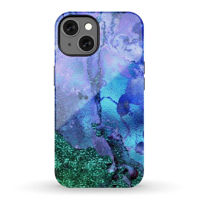 iPhone 13 StrongFit Blue and Green Glitter Marble by  Utart