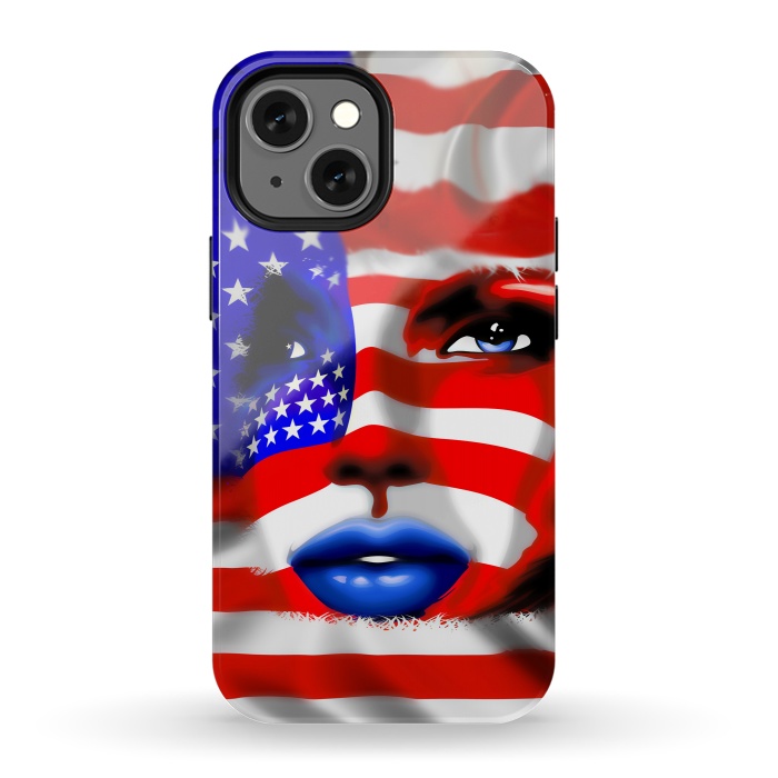 iPhone 13 mini StrongFit Usa Flag on Girl's Face by BluedarkArt