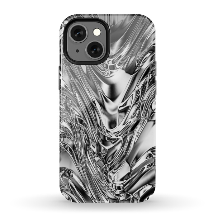 iPhone 13 mini StrongFit Silver Aluminium Molten Metal Digital Texture by BluedarkArt