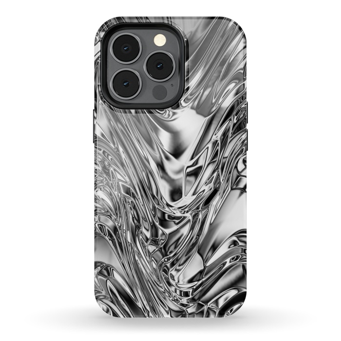 iPhone 13 pro StrongFit Silver Aluminium Molten Metal Digital Texture by BluedarkArt