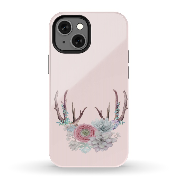 iPhone 13 mini StrongFit Bohomian Art- Antlers Flowers and Cactus by  Utart