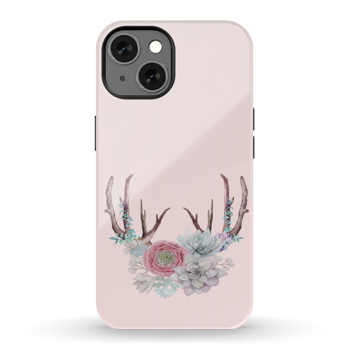 iPhone 13 StrongFit Bohomian Art- Antlers Flowers and Cactus by  Utart