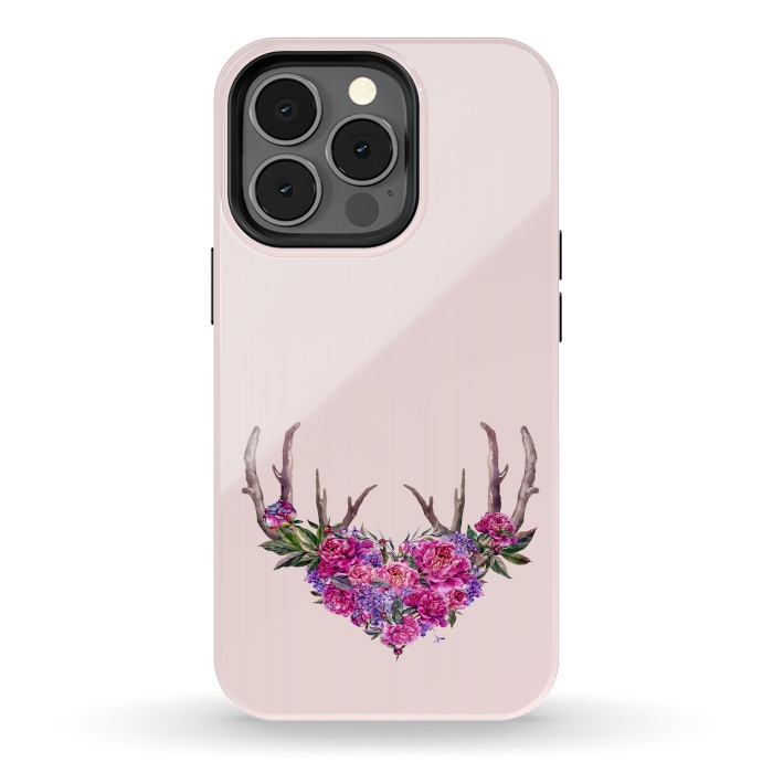 iPhone 13 pro StrongFit Bohemian Watercolor Illustration - Heart and Antler by  Utart