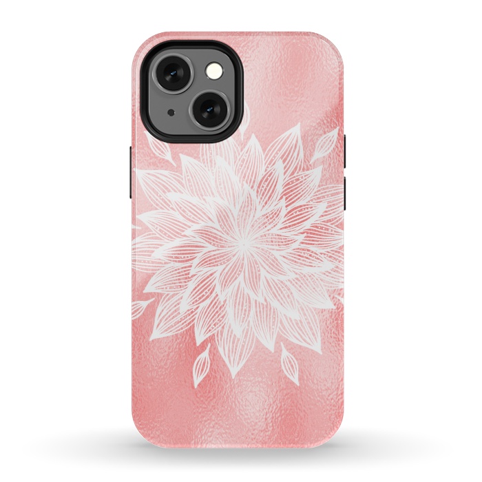 iPhone 13 mini StrongFit White Mandala on Pink Metal by  Utart