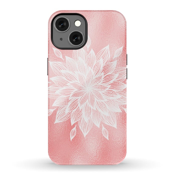 iPhone 13 StrongFit White Mandala on Pink Metal by  Utart