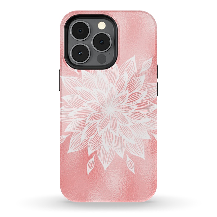 iPhone 13 pro StrongFit White Mandala on Pink Metal by  Utart