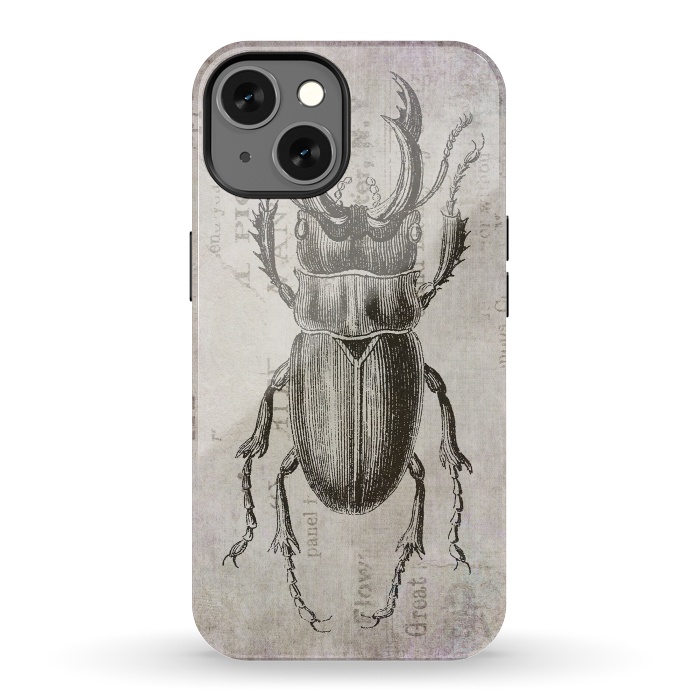 iPhone 13 StrongFit Stag Beetle Vintage Mixed Media Art by Andrea Haase
