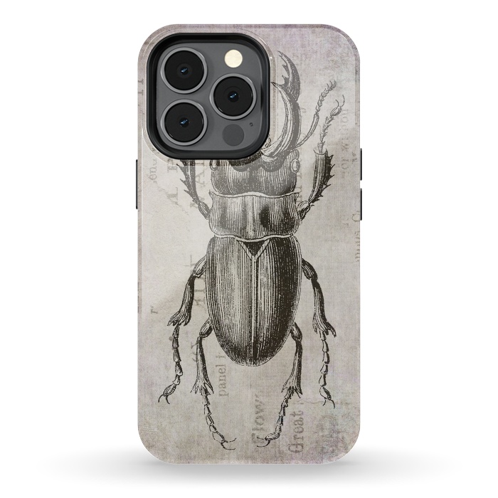 iPhone 13 pro StrongFit Stag Beetle Vintage Mixed Media Art by Andrea Haase
