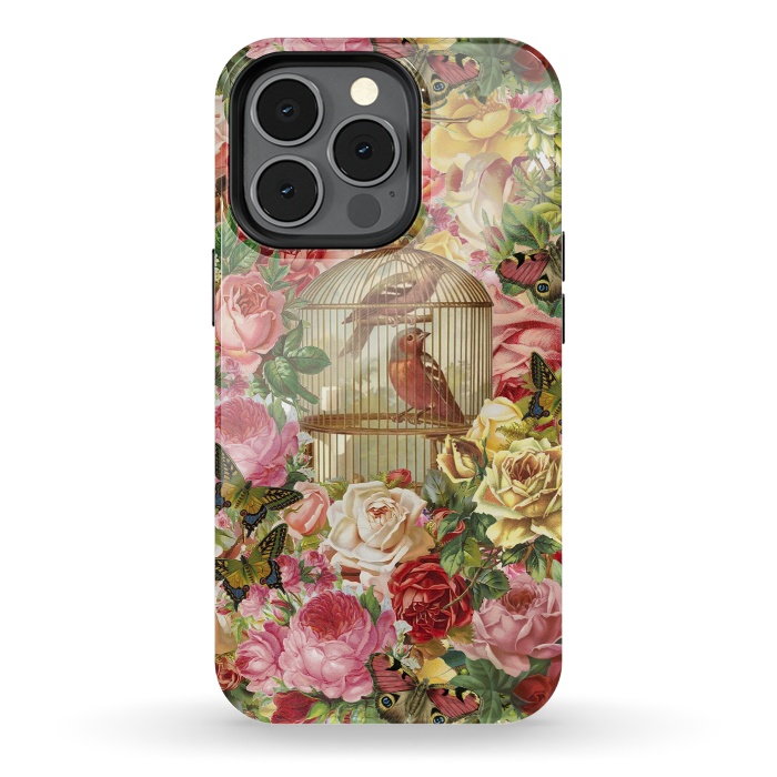 iPhone 13 pro StrongFit Vintage Bird Cage and Flowers by Andrea Haase