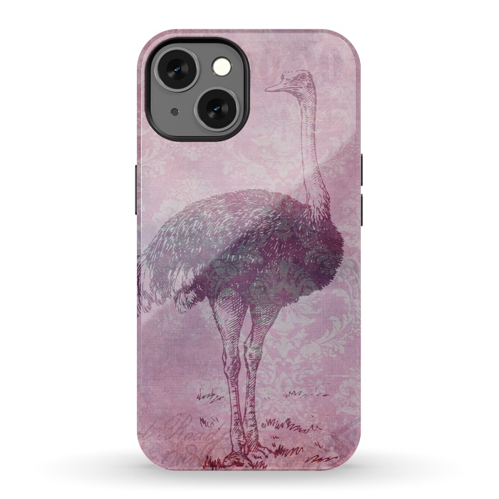 iPhone 13 StrongFit Vintage Pink Ostrich Art by Andrea Haase