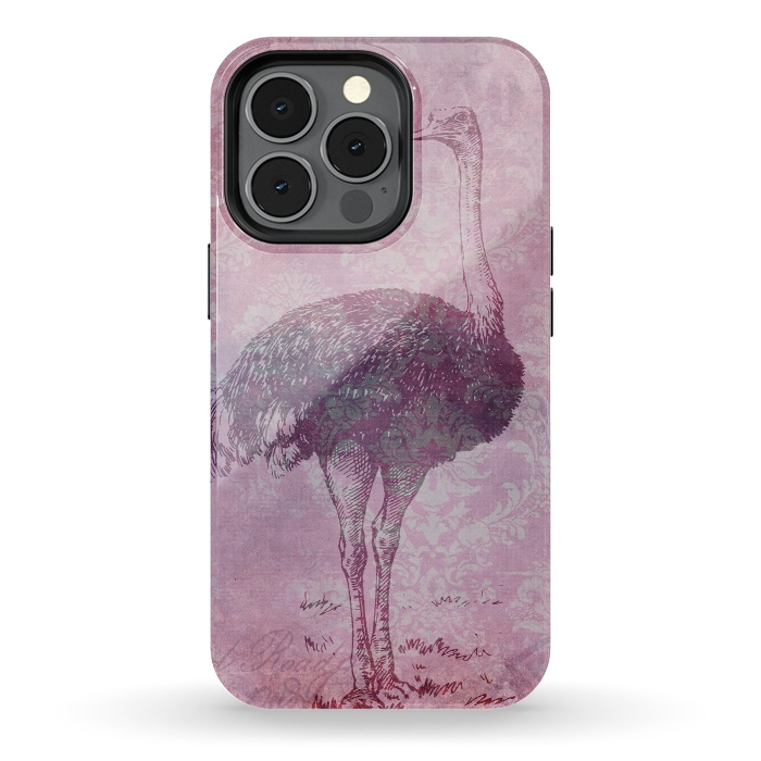 iPhone 13 pro StrongFit Vintage Pink Ostrich Art by Andrea Haase