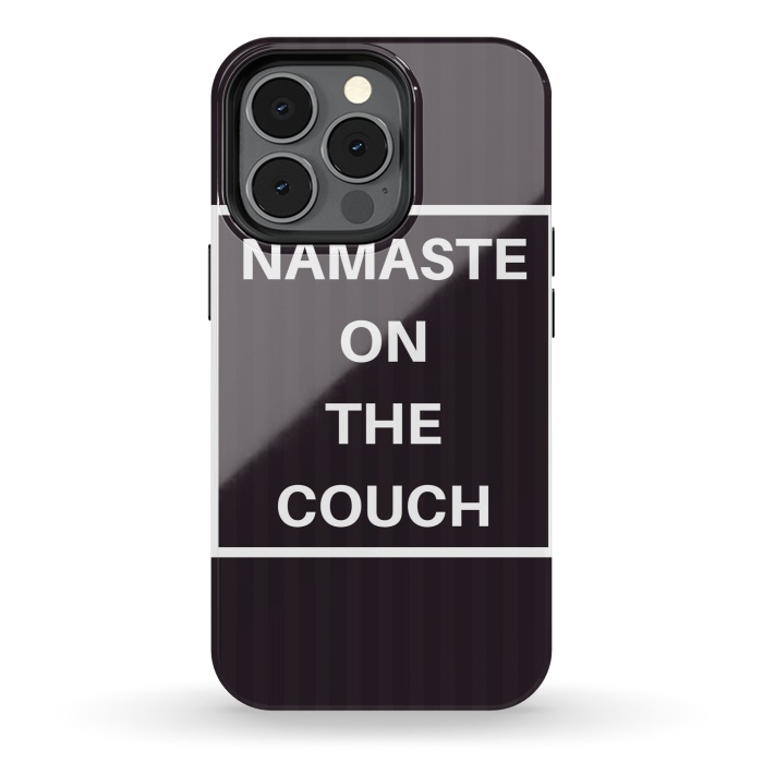 iPhone 13 pro StrongFit namaste on the couch by MALLIKA