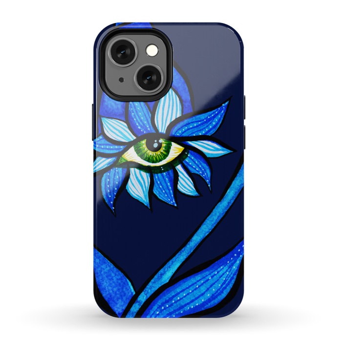 iPhone 13 mini StrongFit Blue Staring Creepy Eye Flower by Boriana Giormova