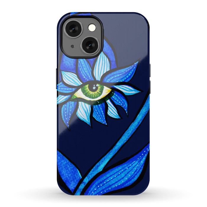 iPhone 13 StrongFit Blue Staring Creepy Eye Flower by Boriana Giormova