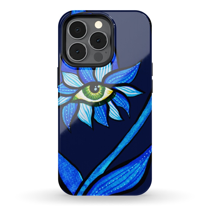iPhone 13 pro StrongFit Blue Staring Creepy Eye Flower by Boriana Giormova