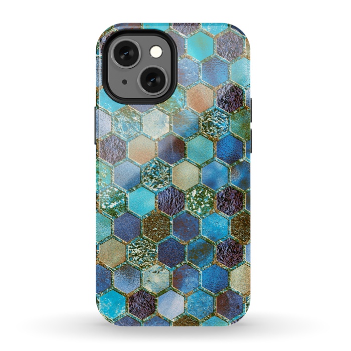 iPhone 13 mini StrongFit Multicolor Blue Metal Honeycomb Pattern by  Utart