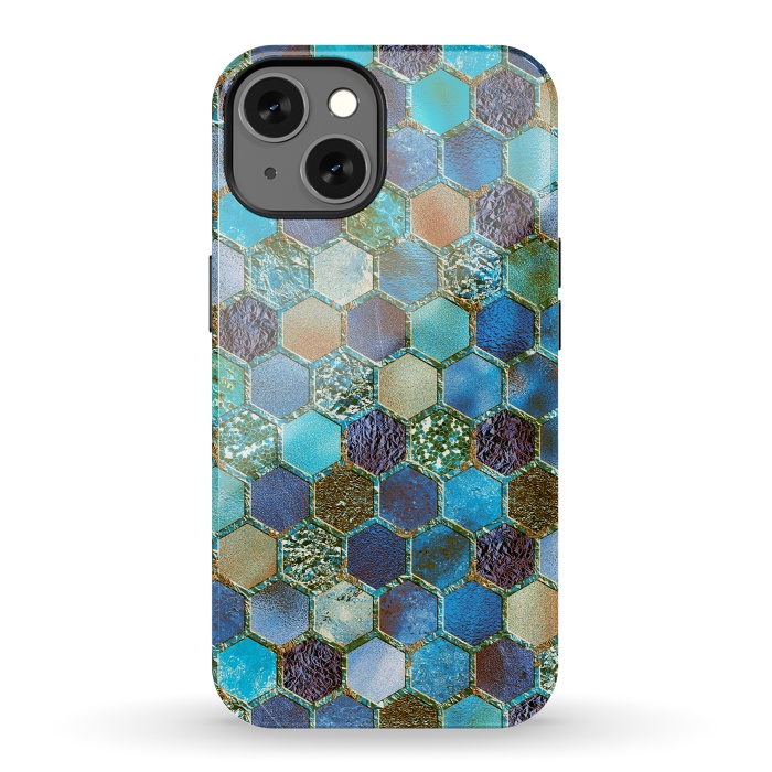 iPhone 13 StrongFit Multicolor Blue Metal Honeycomb Pattern by  Utart
