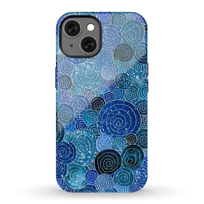 iPhone 13 StrongFit Blue Abstract Metal Dots and Circles by  Utart