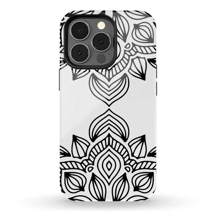 iPhone 13 pro StrongFit black and white mandala by haroulita