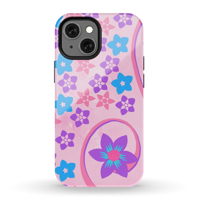 iPhone 13 mini StrongFit pink blue flower pattern by MALLIKA