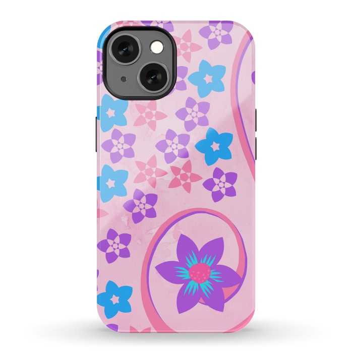 iPhone 13 StrongFit pink blue flower pattern by MALLIKA