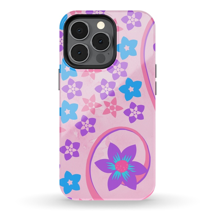 iPhone 13 pro StrongFit pink blue flower pattern by MALLIKA