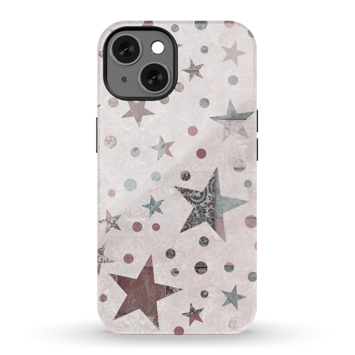 iPhone 13 StrongFit Pink Teal Patchwork Star Pattern by Andrea Haase