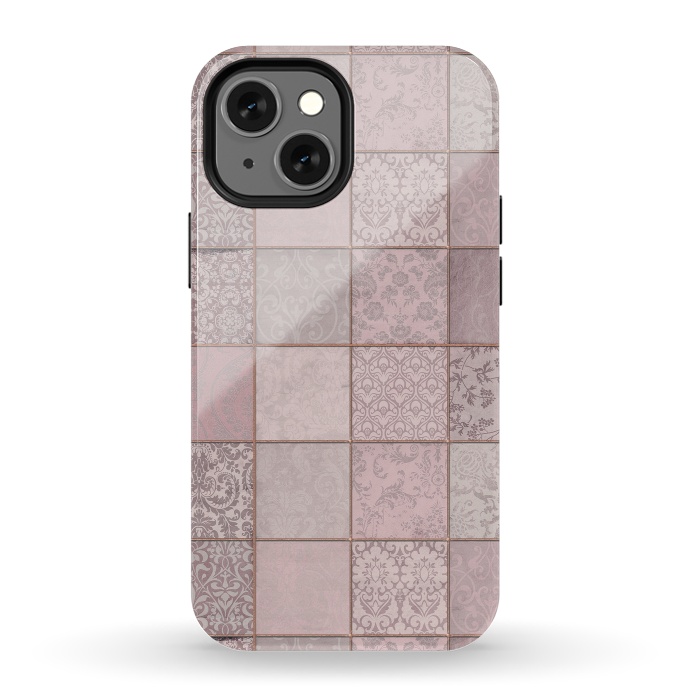 iPhone 13 mini StrongFit Nostalgic Patchwork Tiles Soft Pink by Andrea Haase