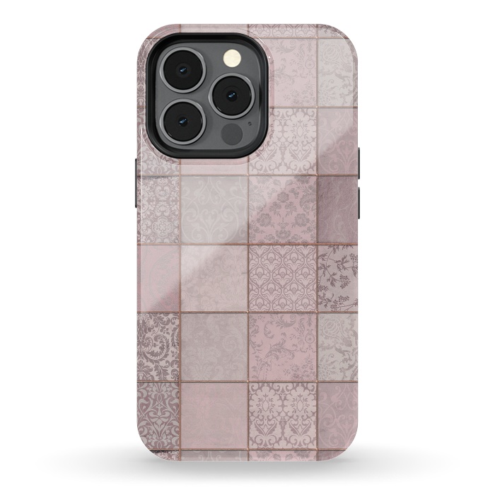 iPhone 13 pro StrongFit Nostalgic Patchwork Tiles Soft Pink by Andrea Haase