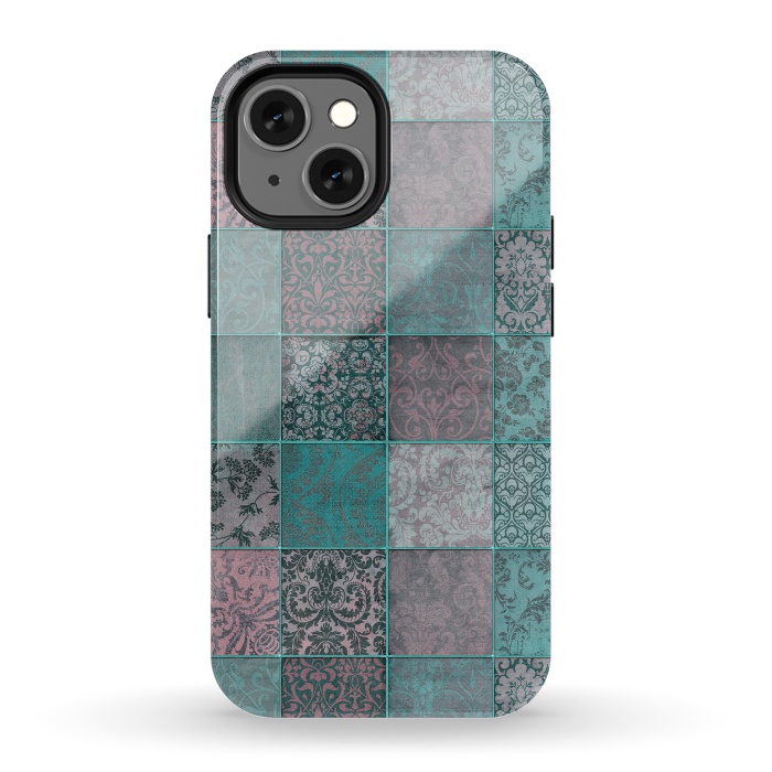 iPhone 13 mini StrongFit Vintage Teal Patchwork by Andrea Haase