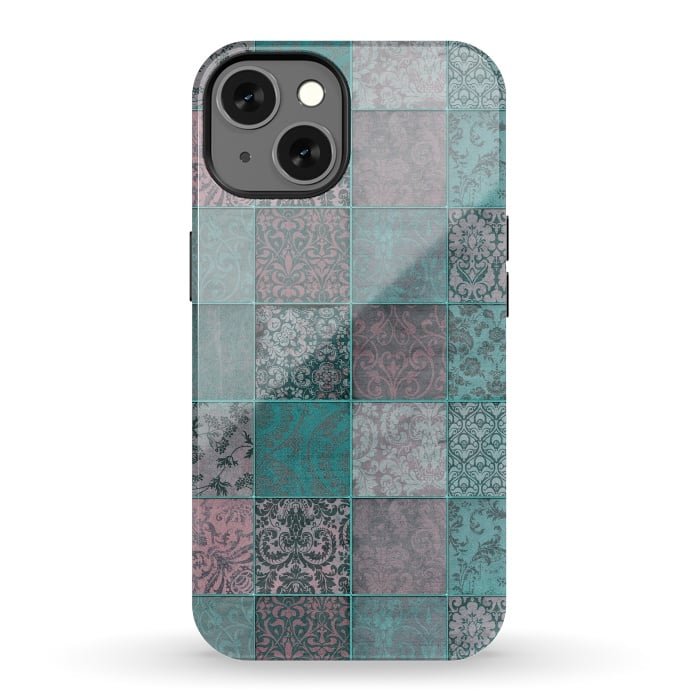 iPhone 13 StrongFit Vintage Teal Patchwork by Andrea Haase