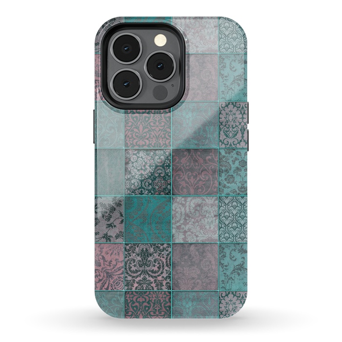iPhone 13 pro StrongFit Vintage Teal Patchwork by Andrea Haase
