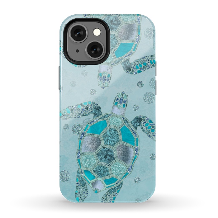 iPhone 13 mini StrongFit Turquoise Glamour Turtle 2 by Andrea Haase