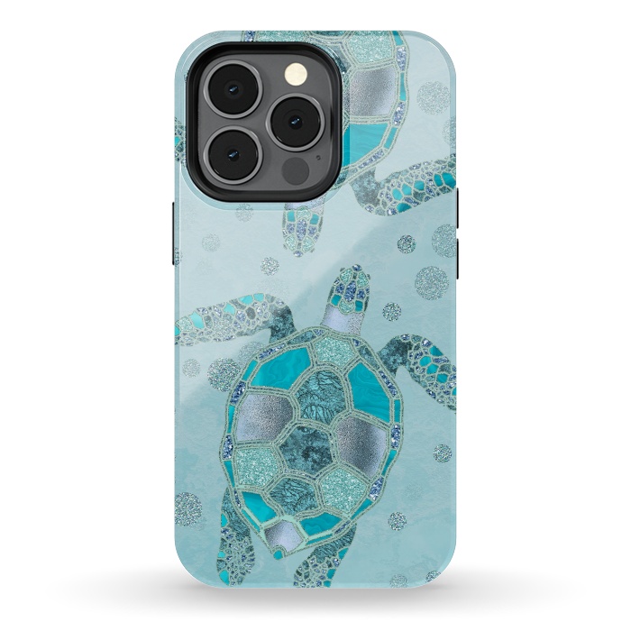 iPhone 13 pro StrongFit Turquoise Glamour Turtle 2 by Andrea Haase