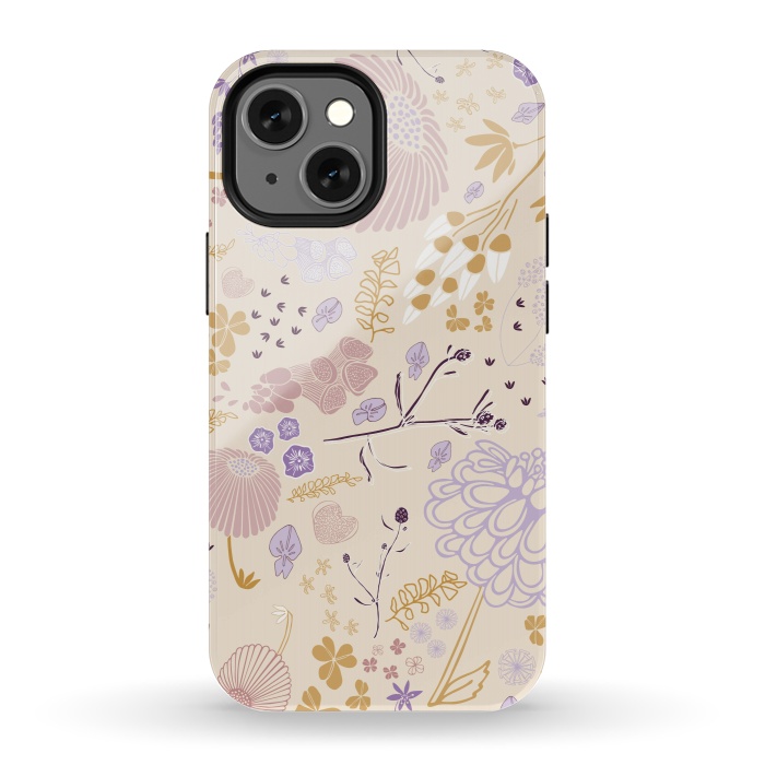 iPhone 13 mini StrongFit Field of Flowers in Pink, Purple and Mustard by Paula Ohreen