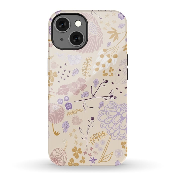 iPhone 13 StrongFit Field of Flowers in Pink, Purple and Mustard by Paula Ohreen