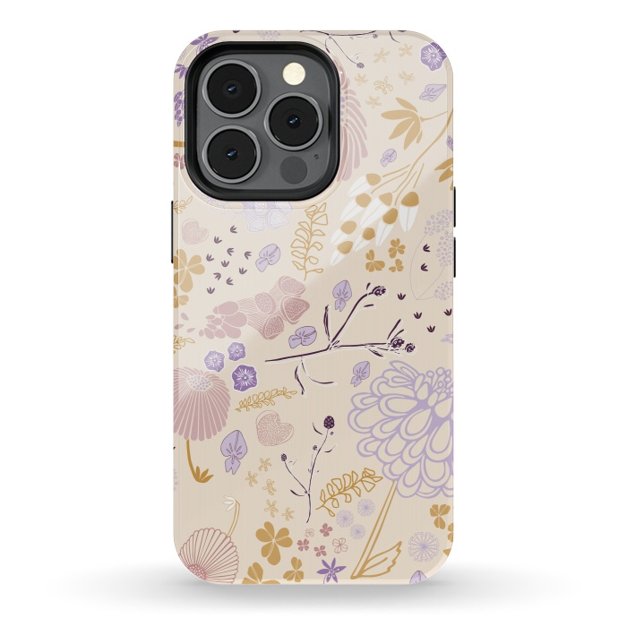 iPhone 13 pro StrongFit Field of Flowers in Pink, Purple and Mustard by Paula Ohreen