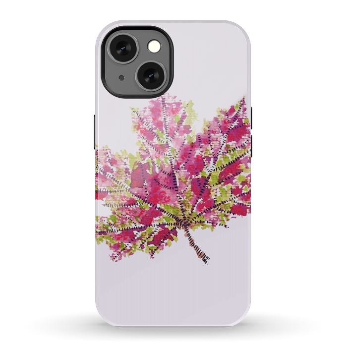 iPhone 13 StrongFit Colorful Watercolor Autumn Leaf by Boriana Giormova