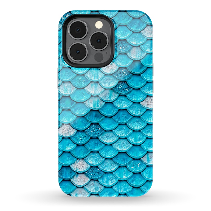 iPhone 13 pro StrongFit Teal Glitter Metal Mermaid Scales by  Utart