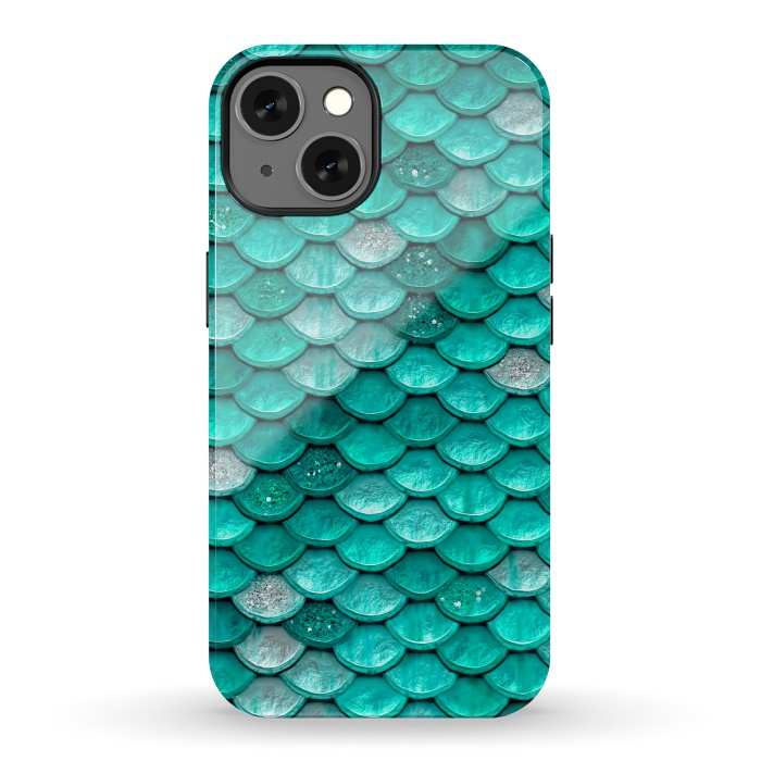 iPhone 13 StrongFit Mint Glitter Metal Mermaid Scales by  Utart