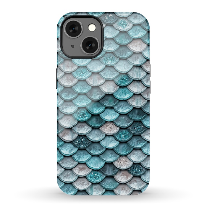 iPhone 13 StrongFit Silver and Blue Metal Glitter Mermaid Scales by  Utart