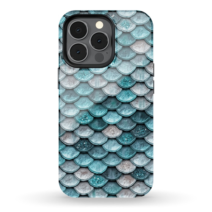 iPhone 13 pro StrongFit Silver and Blue Metal Glitter Mermaid Scales by  Utart